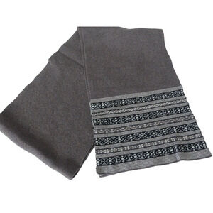 Fraser 100% Lambswool Scarf Made in Shetland Brown 9" Wide Fair Isle Print NWOT